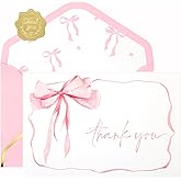 OIPKKUI 30Pack Pink Bow Thank You Cards with Envelopes Gold Foil Stickers Bow Blank Note Card Watercolor Greeting Card for Wedding Party Birthday Supplies (Pink B)