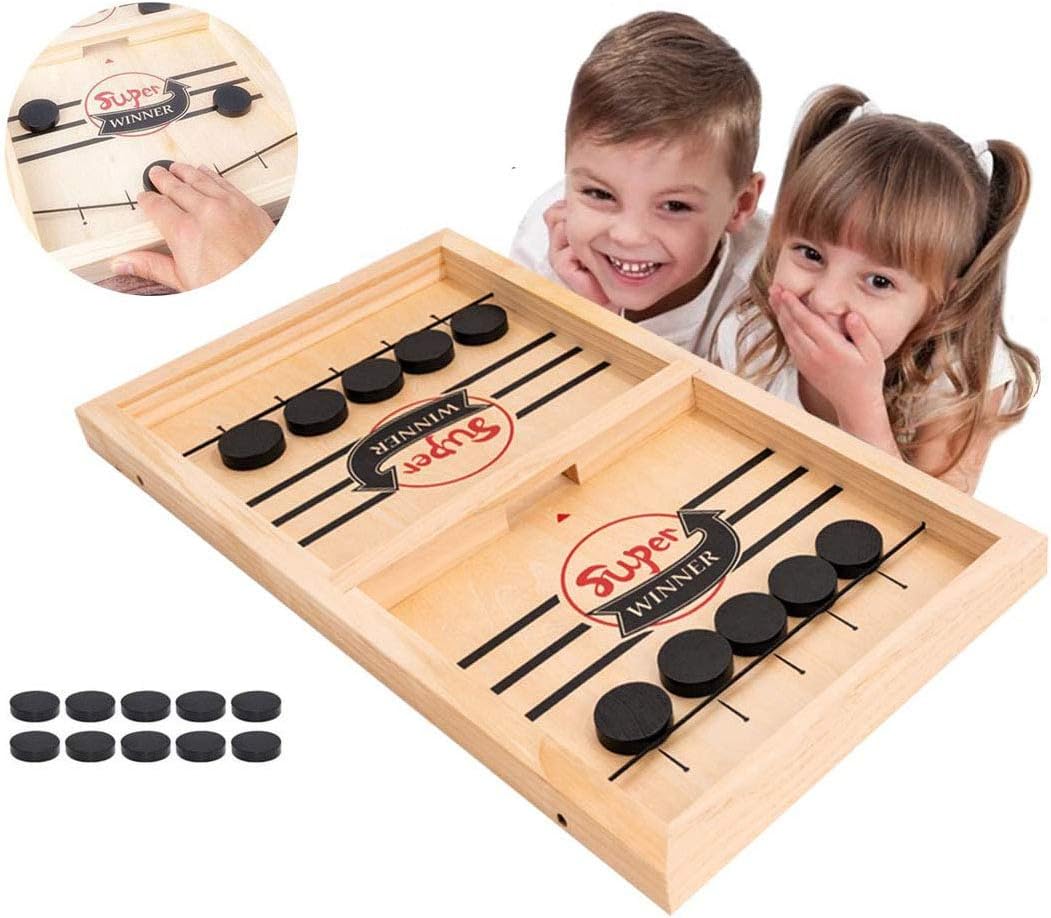Fast Sling Puck Game,Slingshot Hockey Game,Fast Paced Portable Wooden Table Hockey Board Game for Adults & Kids,Fun Family Interactive Toy for Games Nights & Parties