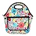 MangGou Floral Pattern Lunch Bags with Side Pocket Zipper Closure Waterproof Neoprene Reusable Insulated Lunch Boxes for Women Teen Girls Lunch Bag Box Tote for School Work Office Picnic Travel