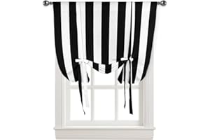 YOKOU Bow Look Tie Up Balloon Curtain, Black and White Stripes Adjustable Rod Pocket Window Shades Drape for Living Room, Bedroom，Kitchen 1 pcs 34 x45 inch