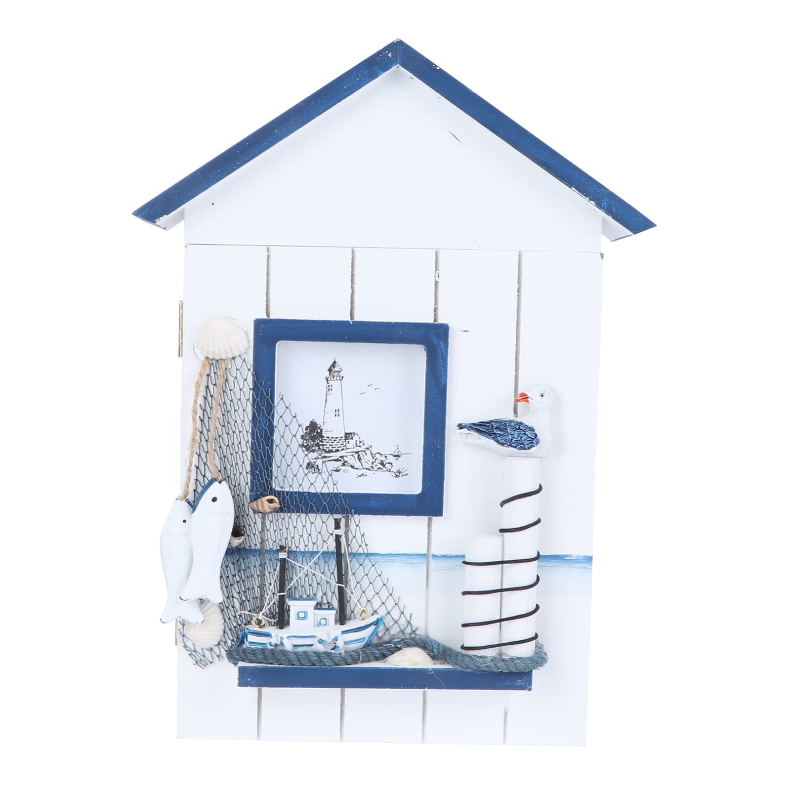 Healeved Key Cabinet Key Storage Holder Case Wall Mounted Wooden Key Holder Wall Mounted Wooden Storage Box (Blue Single Bird)