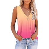 ETCYY NEW Womens Summer Tops V Neck Tank Tops Tie Dye Sleeveless Basic T Shirt Cute Printed Loose Fit