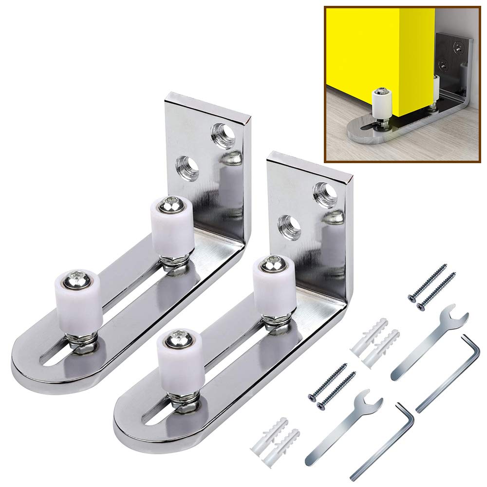 Chrome Plated Barn Door Floor Guide Roller， 2-Pack Zinc Alloy Bottom Mount Kit – Stabilises & Aligns Heavy Sliding Doors Up to 75mm Thick