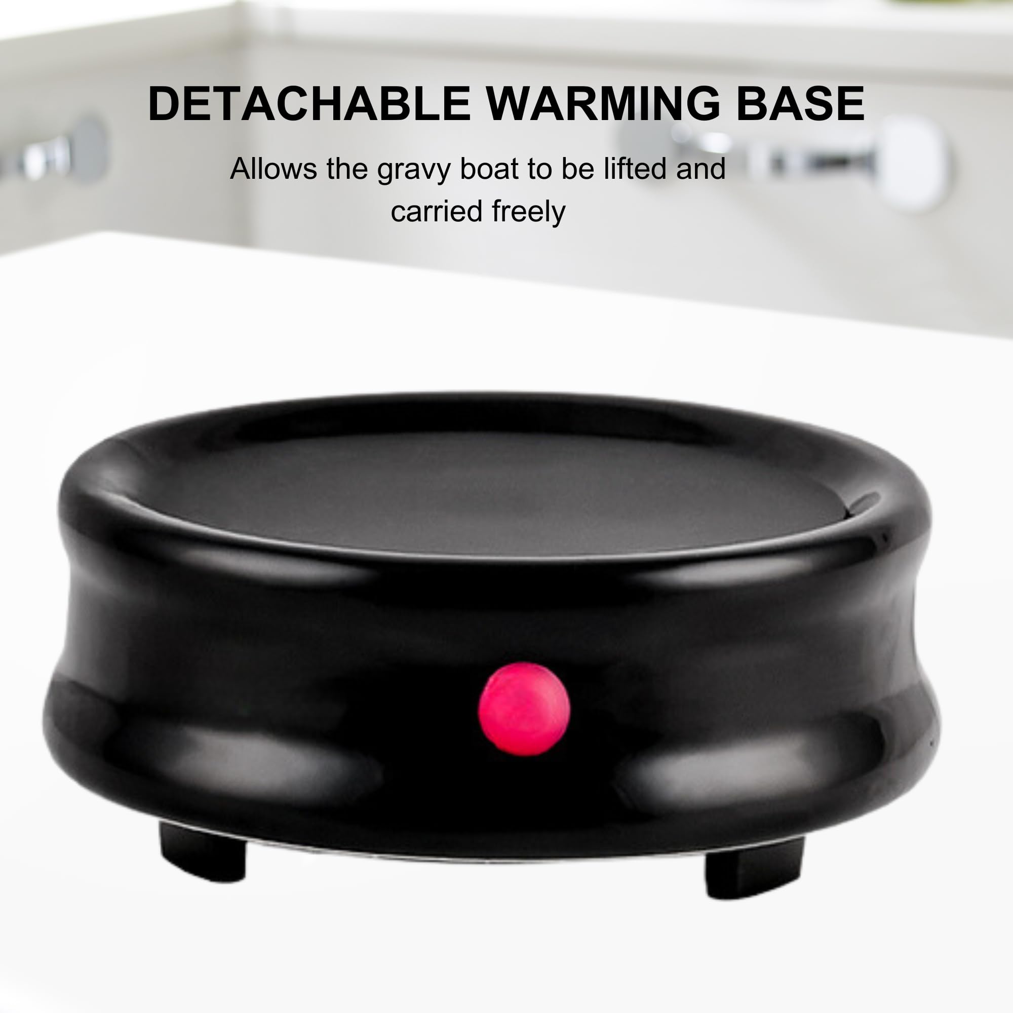 OVENTE Electric Gravy Boat Warmer with Ceramic Pot and Lid, Detachable Warming Base and Easy-Pour Spout, 13.5 Ounce Ideal for Small Parties, Entertaining, Thanksgiving and Holiday, Black FW024589B