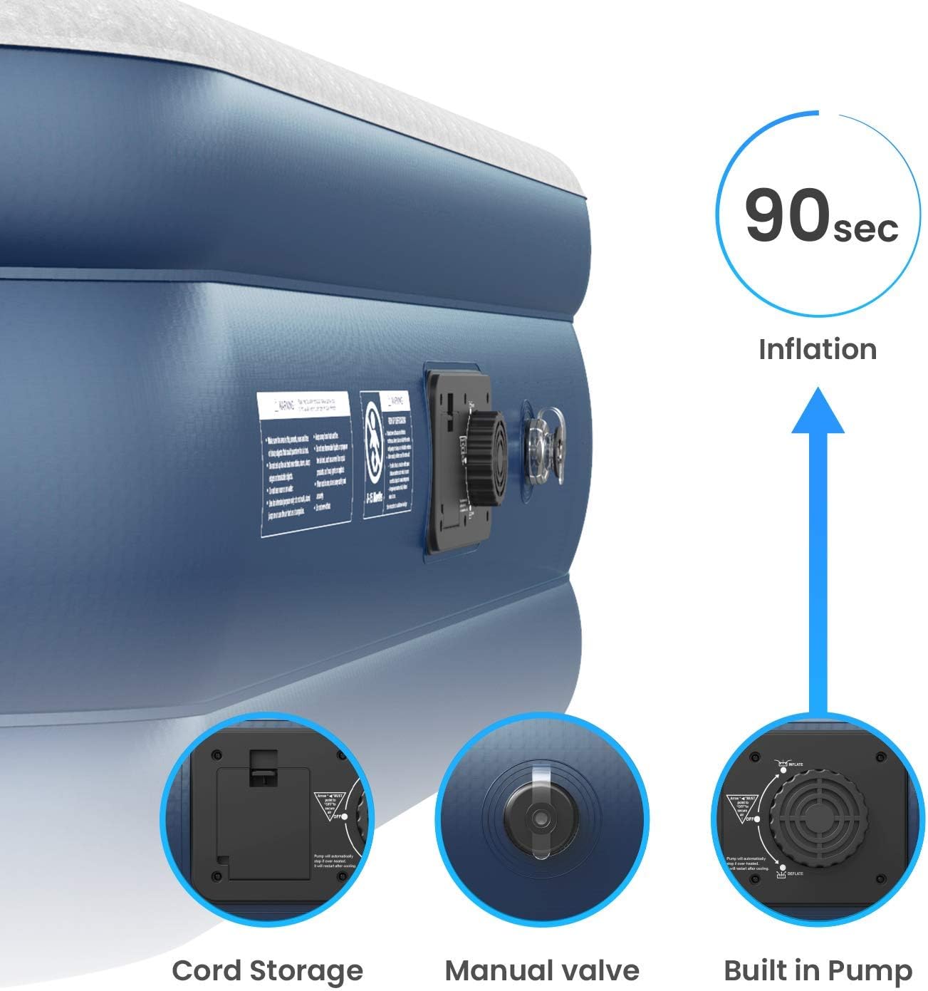 Active Era Premium Twin Air Mattress (Single) with Built-in Pump and Raised Pillow - Elevated Inflatable Airbed 75" x 39" x 18" - Puncture Resistant Airbed with Waterproof Flocked Top : Sports & Outdoors