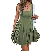 Mieazom Women’s Sleeveless Fit and Flare Mini Dress Square Neck Stretch Casual Skater Dress Flowy A-Line Dress for Daily Wear