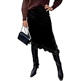 Women Satin Lace Long Skirt Lace Patchwork Maxi Skirt Half Slip Silk High Waist A Line Underskirt