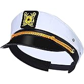 dodowin Captain Sailor Hats for Men Women Adults, Yacht Rock Party Attire | Adjustable fit, white hat black-brim, for yacht rock parties, cruises, boat events, halloween costumes and nautical outfits