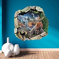 Nufelans 3D Dinosaur DIY Wall Stickers Decal PVC Removable Art Murals for Kids Boys Room TV Background Stick & Peel Gifts 50cmX50cm (B)