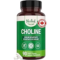 Nested Naturals Choline Bitartrate 500mg Per 2 Capsules | High Potency Choline Supplements | Supports Cognitive & Liver Funct