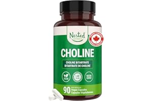 Nested Naturals Choline Bitartrate 500mg Per 2 Capsules | High Potency Choline Supplements | Supports Cognitive & Liver Funct