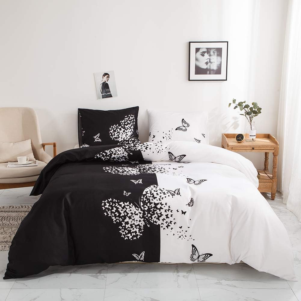 Amazon Com White And Black Bedding Butterfly Duvet Cover Set