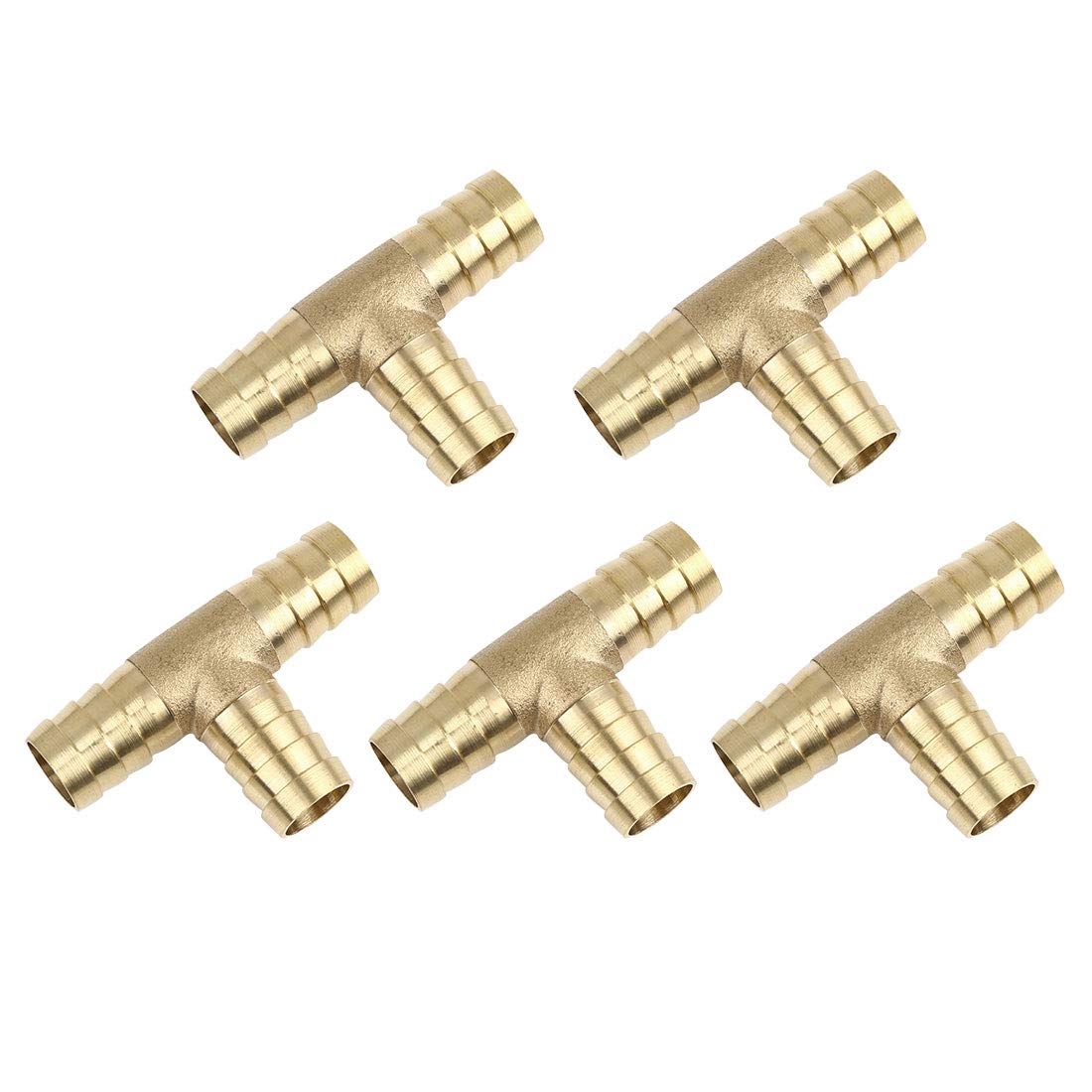 X AUTOHAUX 14mm Hose Barb Brass Joiner Tee 3 Way Adaptor for Air Water Oil 5pcs