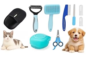 Atonvibe 9-in-1 Pet Grooming Kit, Self-Cleaning Slicker Brush, Deshedding Rake, Lint Remover, Nail Clipper & More, Complete Cats & Dog Care Set.