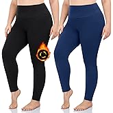 FULLSOFT 2 Pack Women's Plus Size Fleece Lined Leggings-Thermal High Waist Stretchy 1X-4X Yoga Pants for Winter Workout
