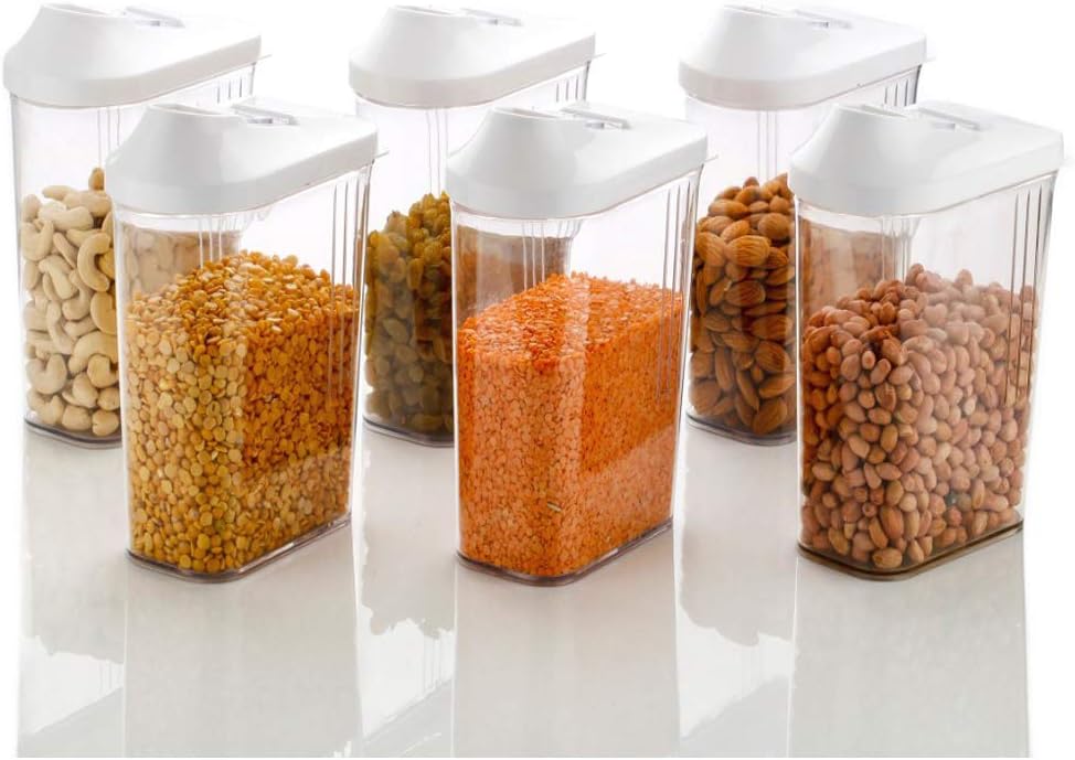 Machak Easy Flow Kitchen Container Storage Jar Set With Flip Mouth -1500 ml, Clear (6 Pcs)