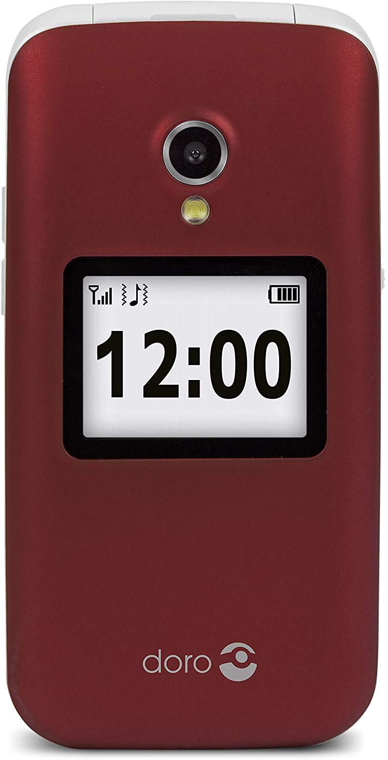 Doro 2424 Unlocked 2G Clamshell Mobile Phone for Seniors with Camera, External Display and Assistance Button (Red)