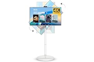 KUMEZO 32 Inch 4K Smart Portable TV Monitor, Qualcomm 685 CPU, EDLA-Certified, Built-in 20000mAh Battery, 8+128GB, Android OS, Rolling Touch Screen Monitor on Wheels, Air Remote Mouse, with 5MP Webcam
