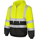 Uno Mejor Reflective Hoodie, Hi Vis Hoodie for Men Women, Class 3 High Visibility Sweatshirts with Zipper, Safety Jackets with Black Bottom for Construction, Yellow, S