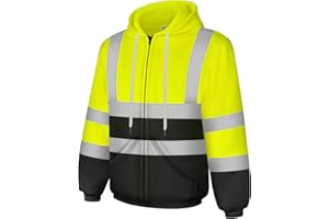 Uno Mejor High Visibility Hoodie, Hi Vis Hoodie for Men Women, Class 3 Reflective Sweatshirts with Zipper, Safety Jackets with Black Bottom for Construction, Yellow, L
