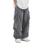 PLEPAN Mens Baggy Cargo Pants Loose Fit Casual Parachute Pants Elastic Waist Drawstring Streetwear Joggers Sweatpants