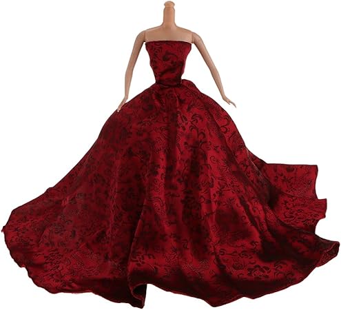 Amazon バービー人形用 1 6 布生地 趣味用具 おしゃれドレス 赤ちゃん ワインレッド パーティードレス ドール服 ダークレッド ドレス アクセサリー おもちゃ