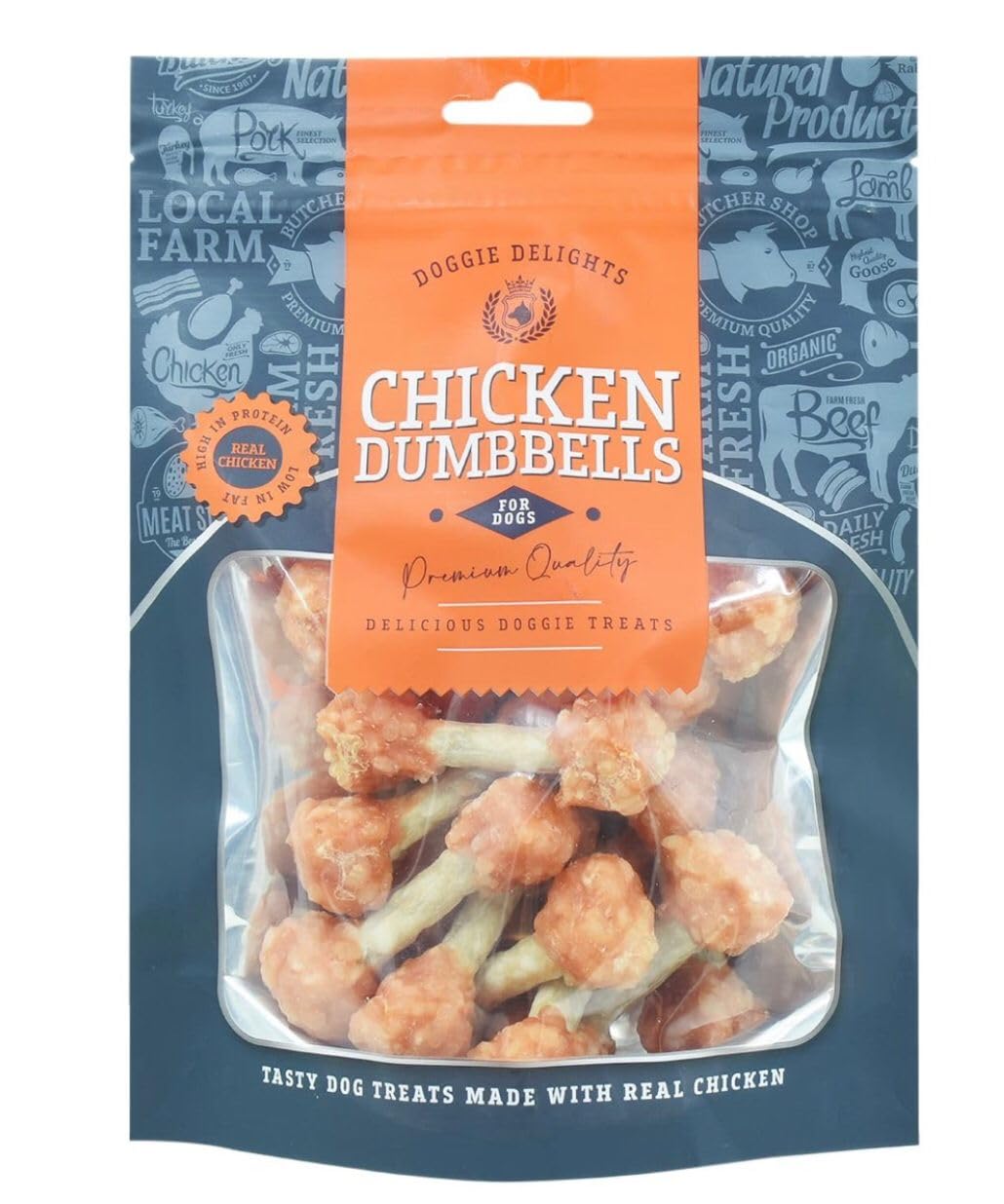 3x Doggie Delights Dog Treats For Dogs Premiam Quality Delicious Doggie Healthy Treats High In Protein Low in Fat Real (3x Chicken Dumbells 175g)