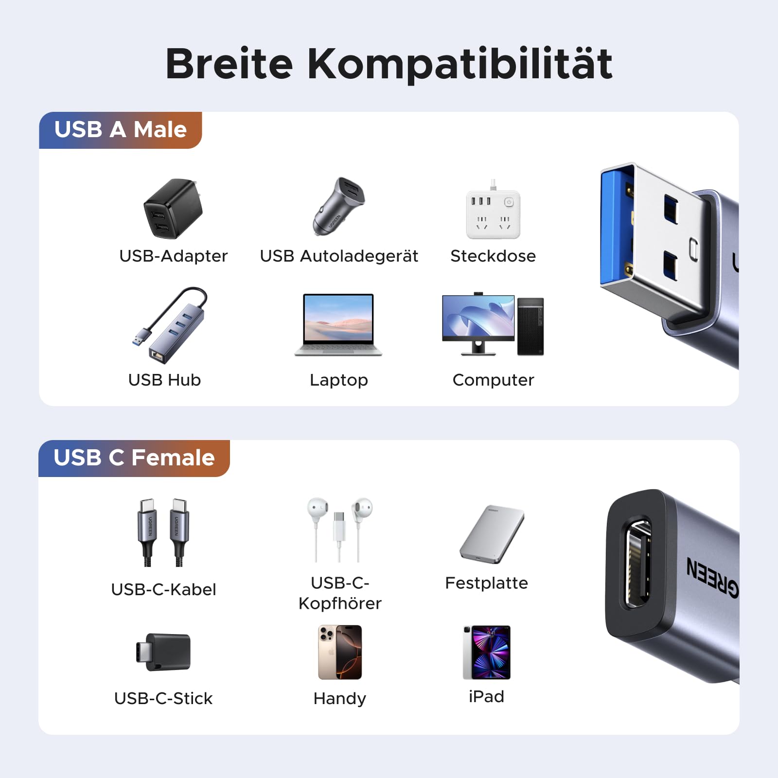 UGREEN USB C Adapter (5 Stück), 10Gbps USB C Buchse zu A Stecker Aluminium Adapter Kompatibel Mit iPhone 17/16/15 Serie, iPad, Galaxy S/Note Serie, Laptops, Carplay usw 4
