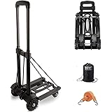 Folding Hand Truck, 155 lbs Heavy Duty Solid Construction Utility Cart with 4-Wheels, Fold Up Hand Truck Dolly Compact and Li