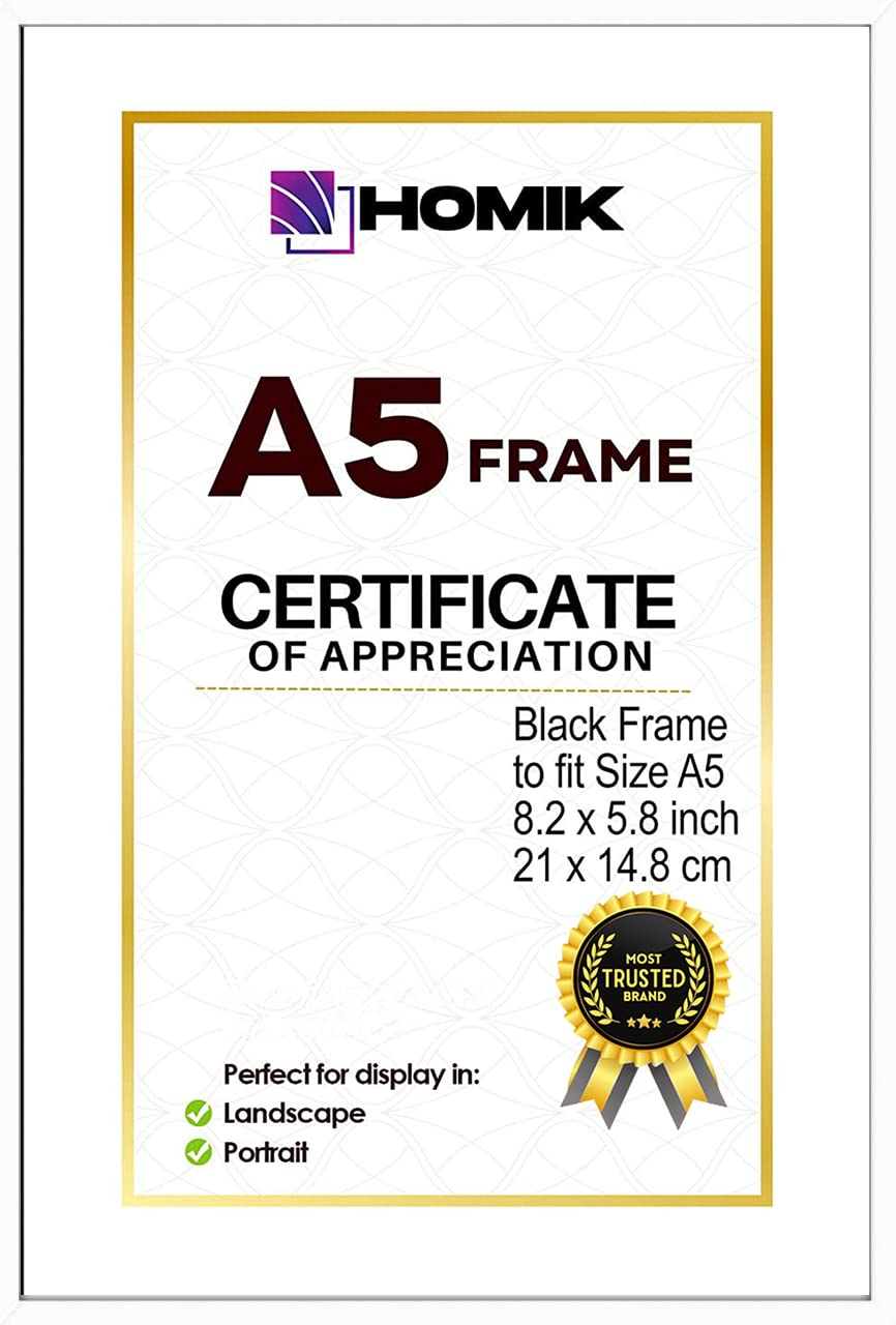 HOMIK A5 Photo Frame with Acrylic Safety Glass with Mat,Home Decor,Ideal for Gift and Wall Hanging,White