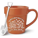 Lasimfa Funny Gardener Coffee Mug Gift for Mom with Shovel Spoon, Novelty Plant Pot Themed Cup for Mothers Day, Birthday from Daughter or Son