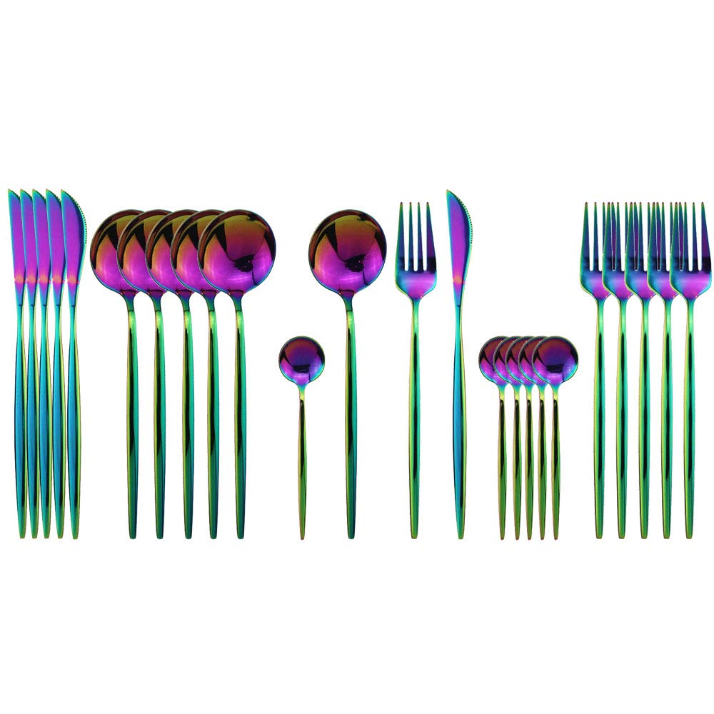 Photo 1 of ***PARTIAL SET***JASHII Flatware Set 24 Piece, Stainless Steel With Titanium Colorful Plated, Multicolor Flatware Set, Silverware, Rainbow Color Cutlery Set Service For 6