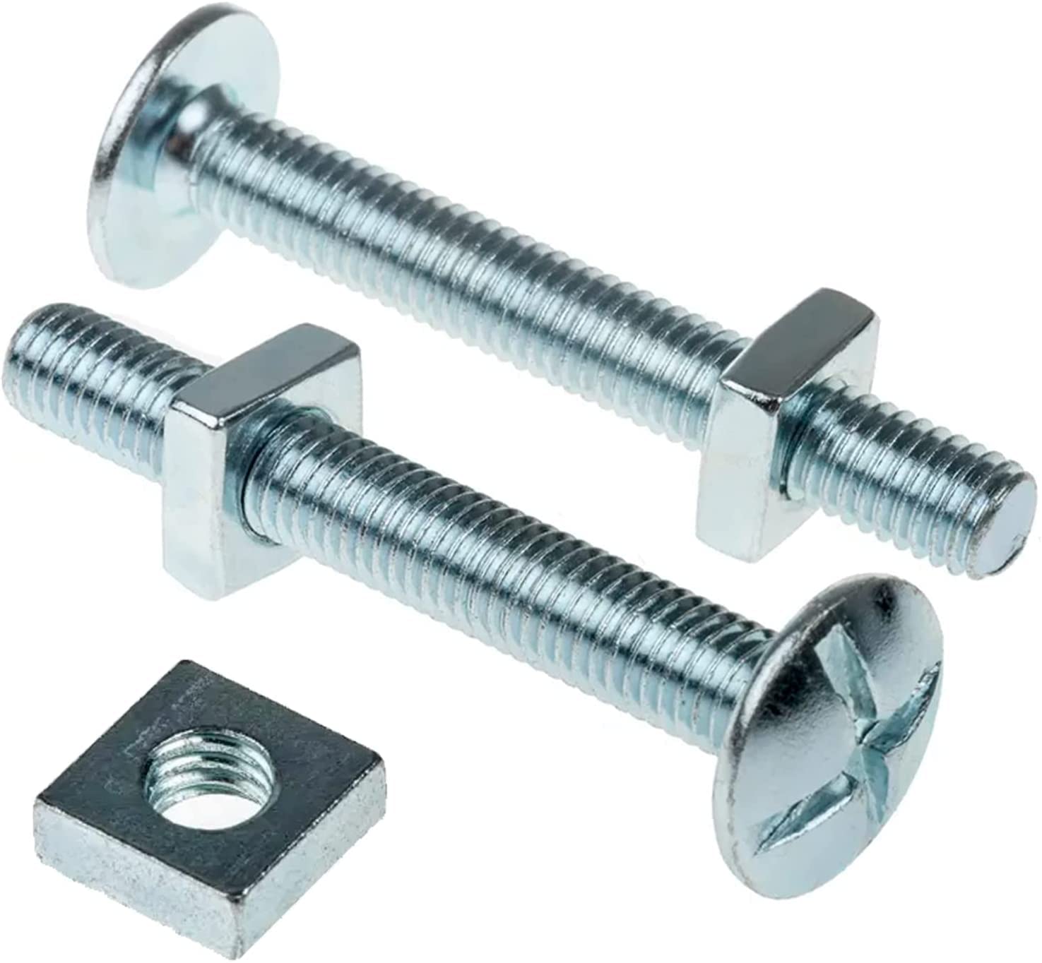 Merriway BH07603 (6 Pcs) Roofing Bolt & Nut Bright Zinc Plated Steel M8 x 100mm - Pack of 6 Pieces