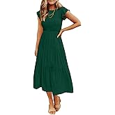 ZESICA Women's 2026 Summer Casual Flutter Short Sleeve Crew Neck Smocked Elastic Waist Tiered Midi Dress