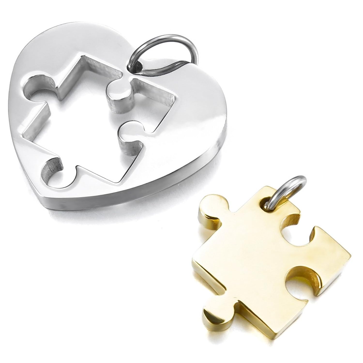 MunkiMix Pieza Acero Inoxidable Colgante Collar Rompecabezas Corazón Heart Amor Love San