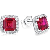 925 Sterling Silver Halo Birthstone Stud Earrings for Women Shiny Ear Studs Anniversary Birthday Valentines Jewelry (with Gift Box)