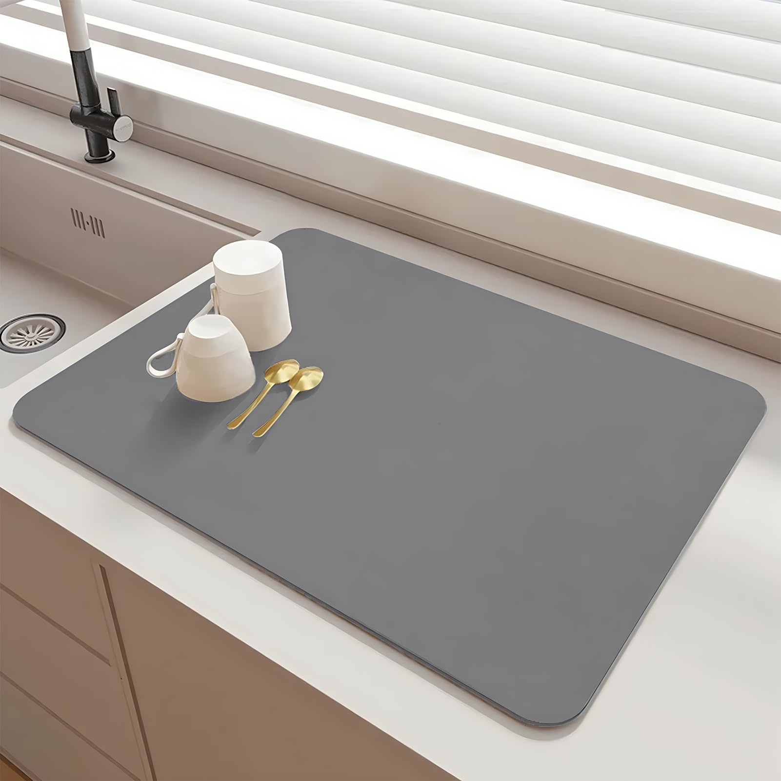 SOQKEEN Kitchen Dish Drying Mat, 20"×16" Draining Board Non Slip Super Absorbent Counter Drying Mat for Coffee Bar