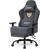 Gaming Chair for Adults with Footrest, Ergonomic Computer Chair, 330 lb | Heavy Duty Load Capacity, 52 cm Wingless Wide Seat, Pocket Spring Cushion, Headrest, Adjustable Height, Reclining Backrest