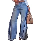 Ptorlio Womens Jeans High Waisted Baggy Wide Straight Leg High Waisted Y2k Stretchy Fringe Denim Pants Trendy