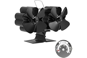 PETCHOR 8 Blades Wood Stove Fan, Heat Powered Fan, Stove Top Fan for Wood Stove, Magnetic Fireplace Fans Non Electric with Thermometer for Wood/Log Burner/Fireplace