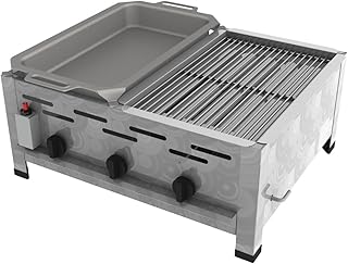 DPS Gasgeraetemanufaktur Hessen Gasbräter 3-flammig Kombi 1er Rost und 1er Pfanne Tischgerät Flüssiggas 13,5 KW