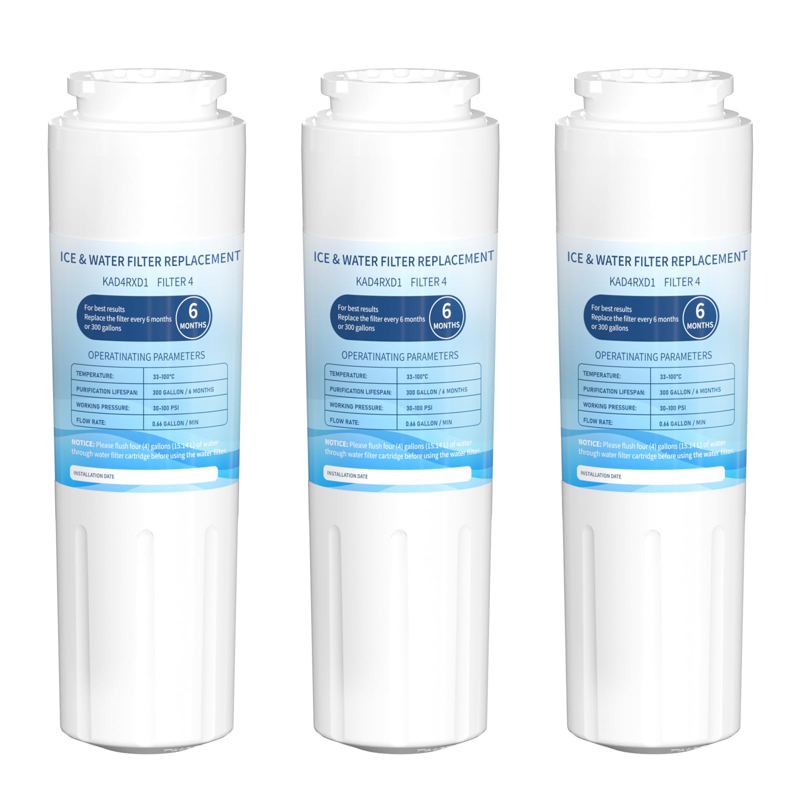Photo 1 of KAD4RXD1 Water Filter 4 Replacement Compatible With KitchenAid Filter 4 - KAD4RXD1 Models 3 Pack
