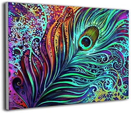 Peacock Feathers Painting Wall Art Decor Poster Artworks Paintings Prints On Canvas None Frame For Modern Decor Living Room 20x16Inch