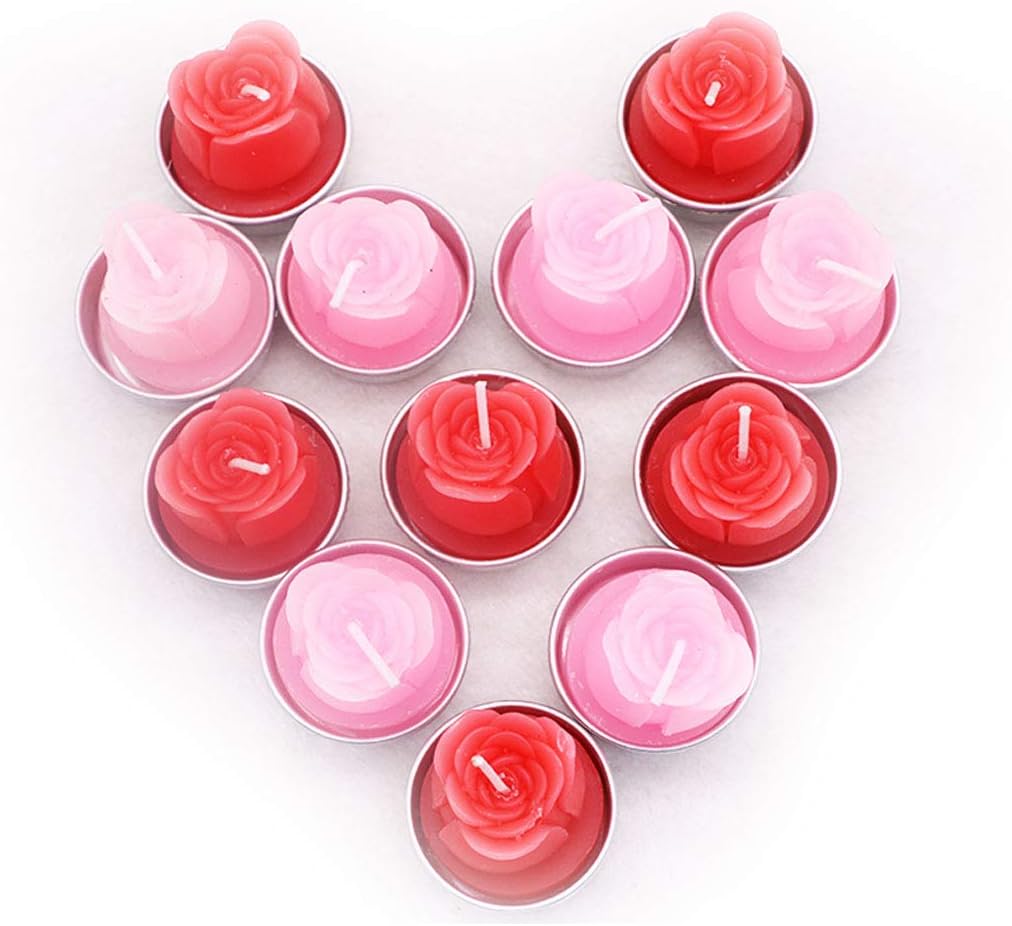 TSAOYA 12 Pieces Rose Tealight Candles Handmade Delicate Red and Pink Rose Flower Candles for Valentine's Day Birthday Party Wedding Spa Home Decoration Gifts