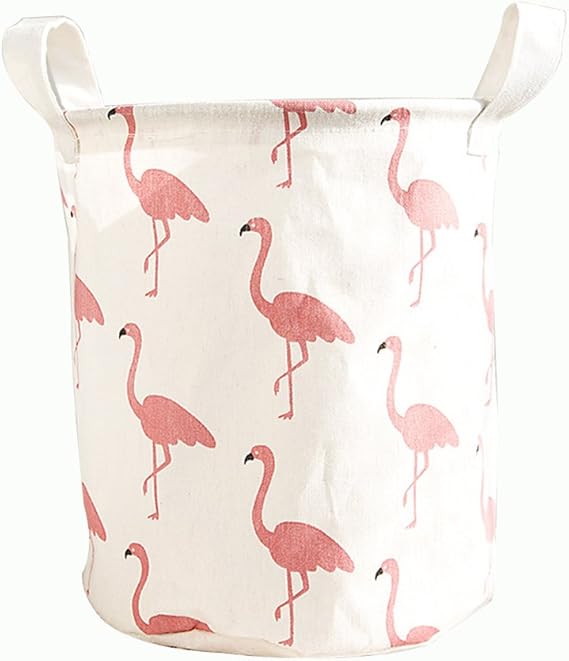 MSYOU Faltbarer, runder Aufbewahrungskorb aus Segeltuch, mit Flamingo