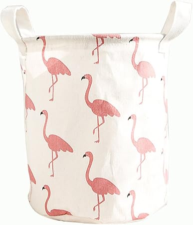 MSYOU Faltbarer, runder Aufbewahrungskorb aus Segeltuch, mit Flamingo