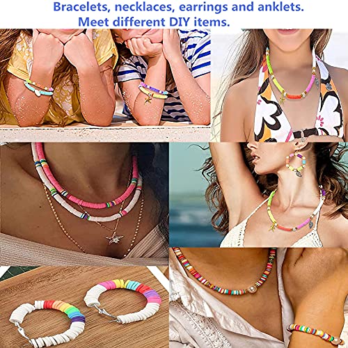 Joojus 3500+ Pcs 6mm 20 Colors Flat Round Polymer Spacer Clay Heishi Beads DIY Jewelry Marking Kit for Jewelry Making Bracelets Necklace Earring, DIY Craft Kit Findings with Pendant and Jump Rings