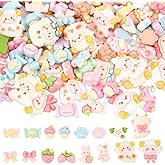 SOFPLATE 120Pcs 6 Styles Animal Flatback Charms Strawberry Cabochons Cute Cartoon Candy Sheep Rabbit Dog Paw Print Flat Back Resin Charm for Jewelry Nail Hair Clips Phone Cases Diy Crafts Scrapbooking