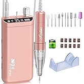 Kredioo Nail Drill, Nail Drills for Professional Acrylic Nails 35000RPM Electric File Machine Rechargeable Portable with 10 Bits Remove Gel Polish Salon Quality Manicure-Gold