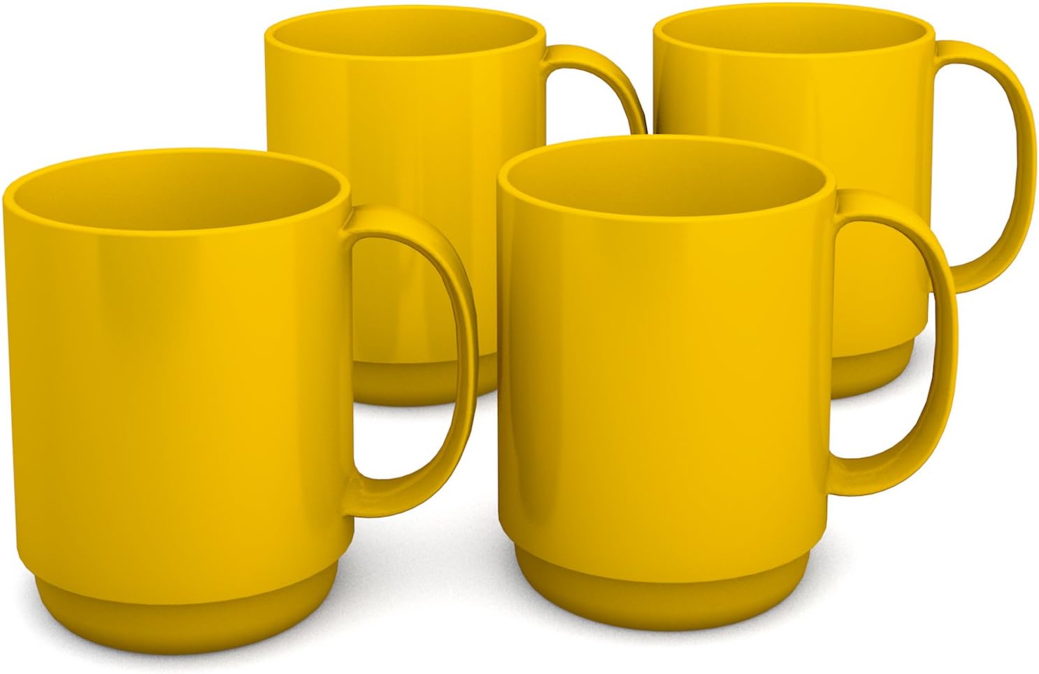 Ornamin Set of 4 Mugs with Handle 300 ml Yellow (Model 510) / stable coffee mug made of plastic, coffee cup, reusable cup, tea cup